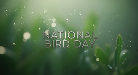 Soft focus on green leaves with bokeh and floating particles, celebrating national bird day with a natural, serene ambiance