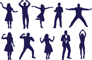 Silhouette dancing people vector illustration dance party celebration eps