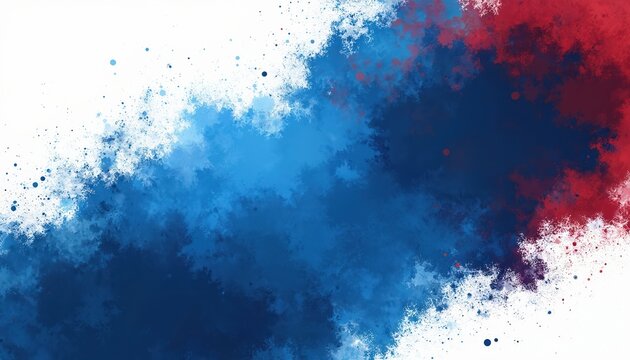 Abstract splashes of paint in red, white and blue hues create a textured background. The dynamic, energetic strokes suggest movement and action, suitable for sports or design themes.