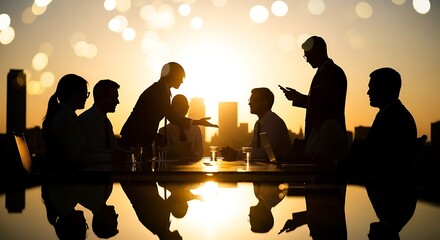 Business Strategy Team Collaboration Meeting at Sunset