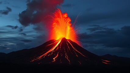 flung. Volcanic eruption at dusk with molten lava against a dark sky. ESG reports, sustainability campaigns, nonprofit outreach, designed for environmental awareness campaigns, used by clinicians.