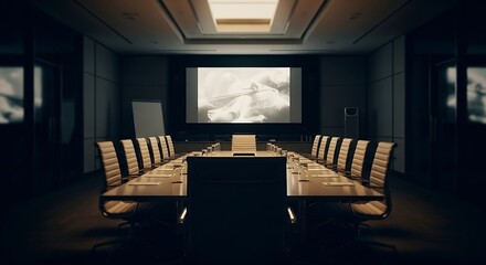 Empty Conference Room with Screen Displaying Abstract Imagery