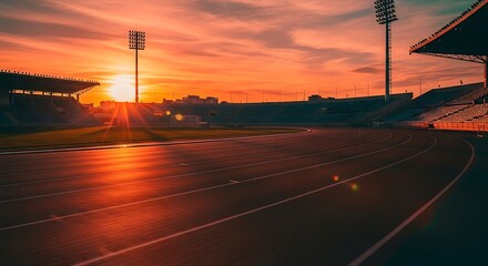 Sunset Glow Over Stadium Tracks A Serene Athletic Scene