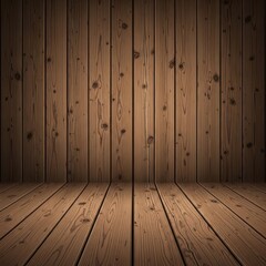 Naklejka premium Rustic brown wood background with vertical wall and floor planks, vintage wooden room interior for product display, dark timber texture backdrop
