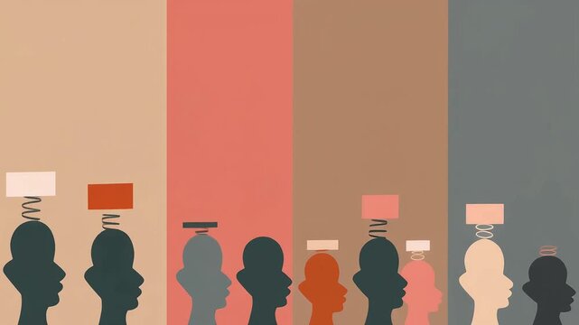 Conceptual illustration of social pressure, control, and conformity in a diverse group of people.
