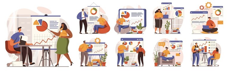 Business Presentation, Data Reporting, and Team Meeting Set