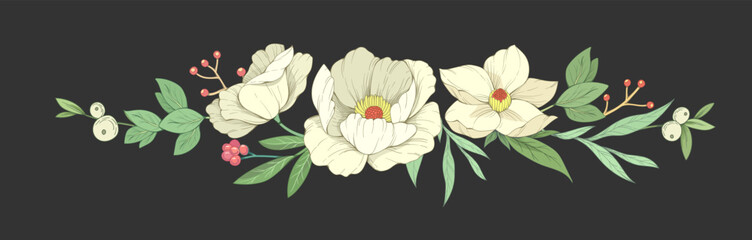 Botanic set of detailed various flowers and brunch. Luxury vintage floral collection for wedding invitation, wallpaper art or save the date card