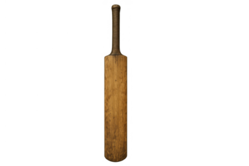 Wooden cricket bat for team sport, playing game equipment, vintage handle for hitting ball