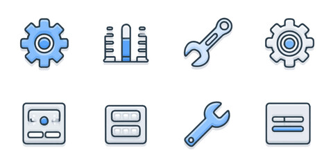 Set of  flat design icons representing tools settings and technical concepts on a white background