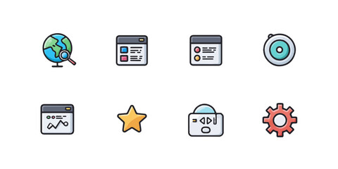 Collection of hand drawn doodle icons representing web development and online services