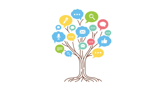 Social media icons tree concept for communication and networking, Generative AI.