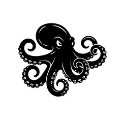 Intriguing Octopus Silhouette with Curled Tentacles, Perfect for Nautical Themes and Creative Designs, Evoking Mystery and Depth of the Ocean, Ideal for Branding and Artistic Projects