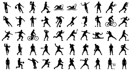Naklejka premium Silhouette collection showing various sports activities and athletic poses in black and white style