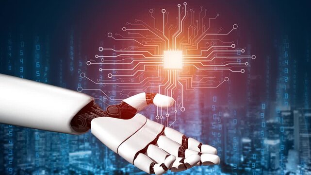 Futuristic robot artificial intelligence revolutionary AI technology concept 4k