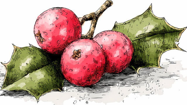 A Drawing Of A Bunch Of Berries On A Branch