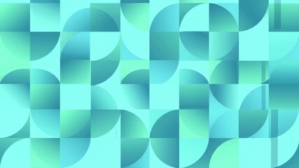 Teal geometric pattern features squares and semi-circles in an organized, repeating gradient design
