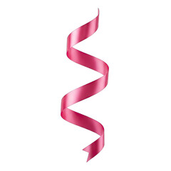 Single Pink Ribbon Curling Downwards Isolated on a Black Background with Subtle Highlights and Shadows