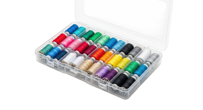 Colorful sewing threads against the transparent background