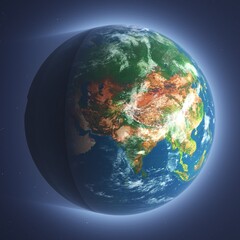 Globe, Earth in rays, Earth from space, 3D rendering