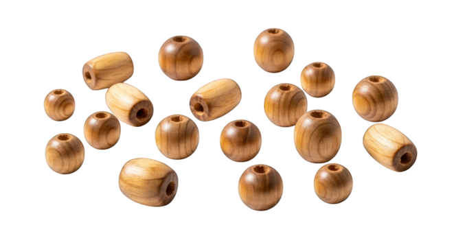 Wooden beads for jewelry against the transparent background
