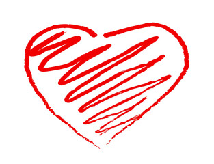 Red heart, hand-drawn, isolated on transparent background. Abstract heart outlines, drawn in red paint with hatching inside. Graphic element for holiday designs and packaging. PNG