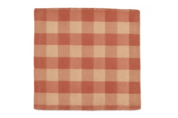 Red and beige plaid fleece blanket with checkered pattern, providing warmth and comfort on transparent background