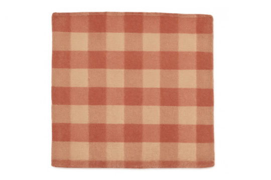 Red and beige plaid fleece blanket with checkered pattern, providing warmth and comfort on transparent background