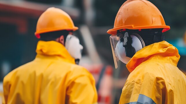 Construction workers safety gear hard hats and protective clothing for industry job - Powered by Adobe