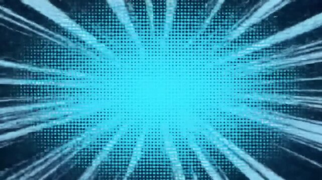 Teal patterned image with radiating lines and dot matrix background fading to dark blue around the edges