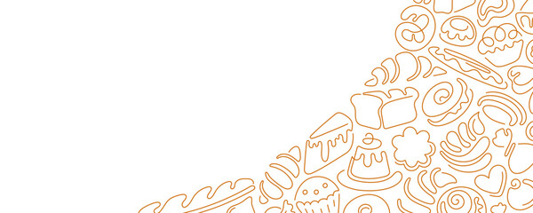 Bakery template. Bread, croissant, cake. Line set