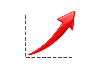 Red glossy arrow showing growth on a dotted line chart, symbolizing business success, financial increase, and progress, transparent background