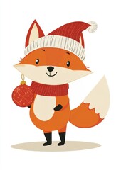 Obraz premium Cute fox wearing winter outfit illustration christmas ornament.
