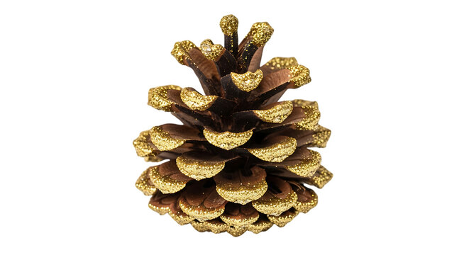 A detailed close up of a single brown pine cone with open scales isolated on transparent background