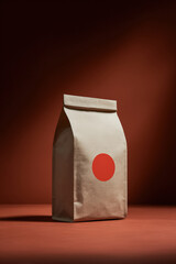 minimalist packaging design crafted from brown kraft paper featuring striking ultrabright focal point at its center
