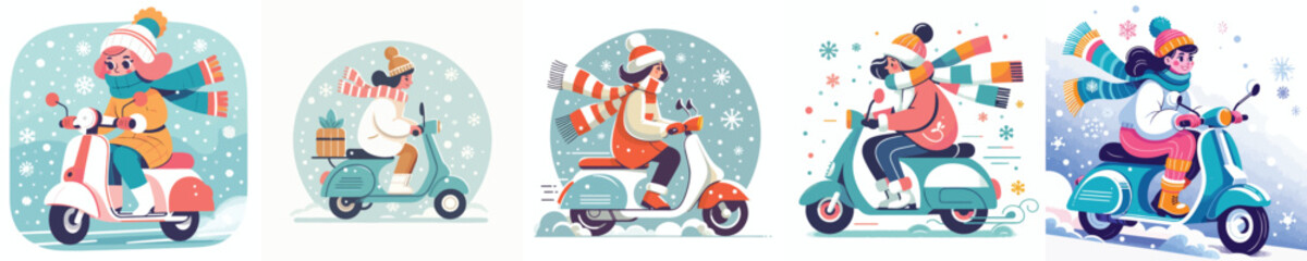 woman riding a scooter on a snowy road