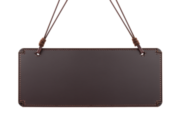 Minimalist leather signboard with contrasting stitching on transparent background