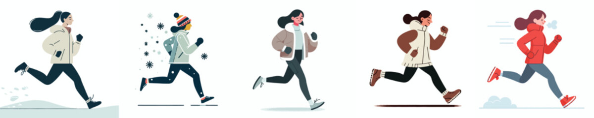 vector of a woman jogging in winter