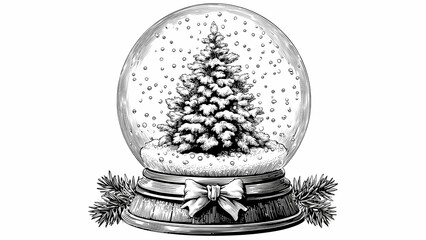 Pencil Drawing Of A Snow Globe With A Christmas Tree Inside