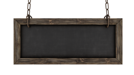 Rectangular chalkboard with rustic wooden frame on transparent background