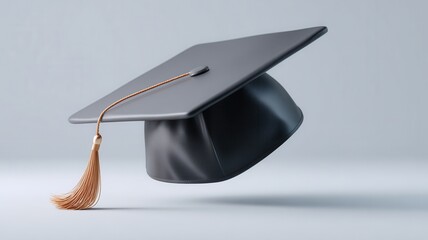 Golden graduation cap tassel hovering over soft beige backdrop, representing academic educational achievement and milestone