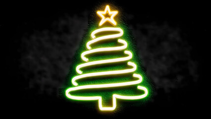 Close Up Of A Neon Christmas Tree On A Black Background