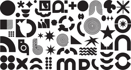 Abstract geometric shapes and patterns in vibrant cmyk colors with clean typography and graphic design elements