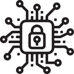 Cybersecurity Fortress: A graphic representation of a computer chip emblazoned with a secure padlock icon, symbolizing robust data protection and digital security.