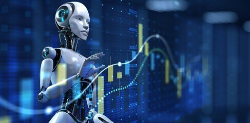 AI-Assisted Market Analysis and Data Visualization. 3d render.