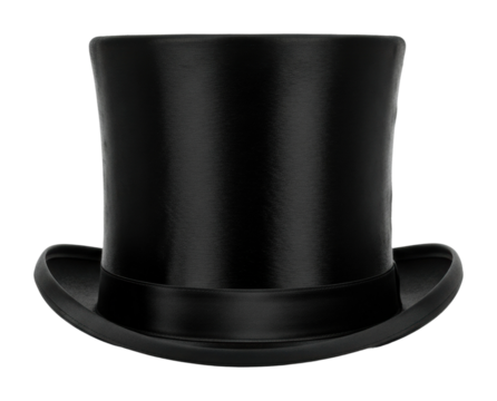 Classic black top hat display fashion accessory isolated on transparent background