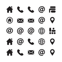 Home, Mail, Phone, Web & Location Icon Grid in Bold Minimal Style. Vector Illustration Eps 10