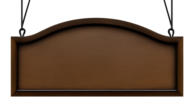 Rectangular wooden sign with dark border and natural wood grain on transparent background