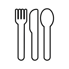 A simple line drawing of a fork knife and spoon arranged side by side on a white background design element