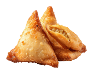 Savory samosas street food market food urban isolated on transparent background