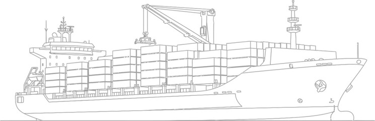 Container ship illustration line art maritime transport cargo vessel eps silhouette